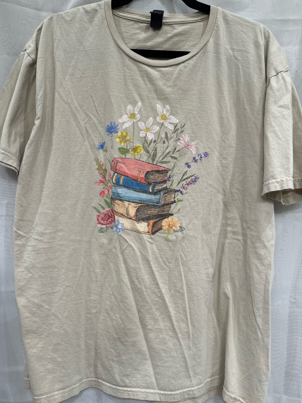 Beige Floral Book Stack Graphic Tee
